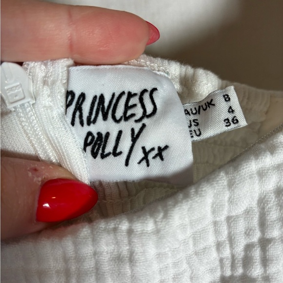 PRINCESS POLLY Women's Size 4 Romper WHITE Gauze Cotton Boho Zip Romantic Puff - Picture 2 of 8